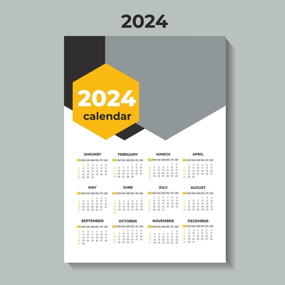 2024 editável planejador calendário modelo, dia começa domingo vetor