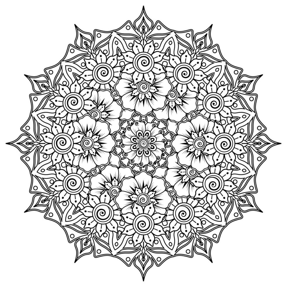 padrão circular em forma de mandala com flor para henna vetor