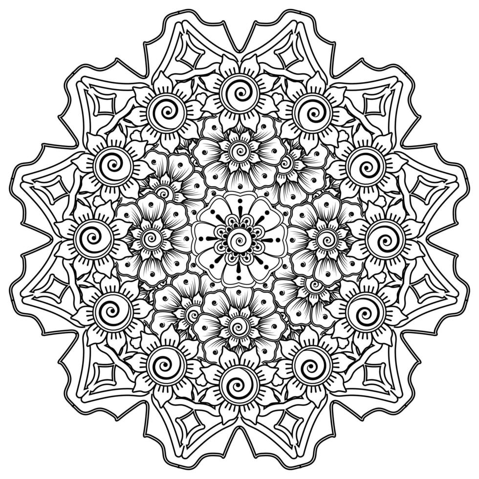 padrão circular em forma de mandala com flor para henna vetor