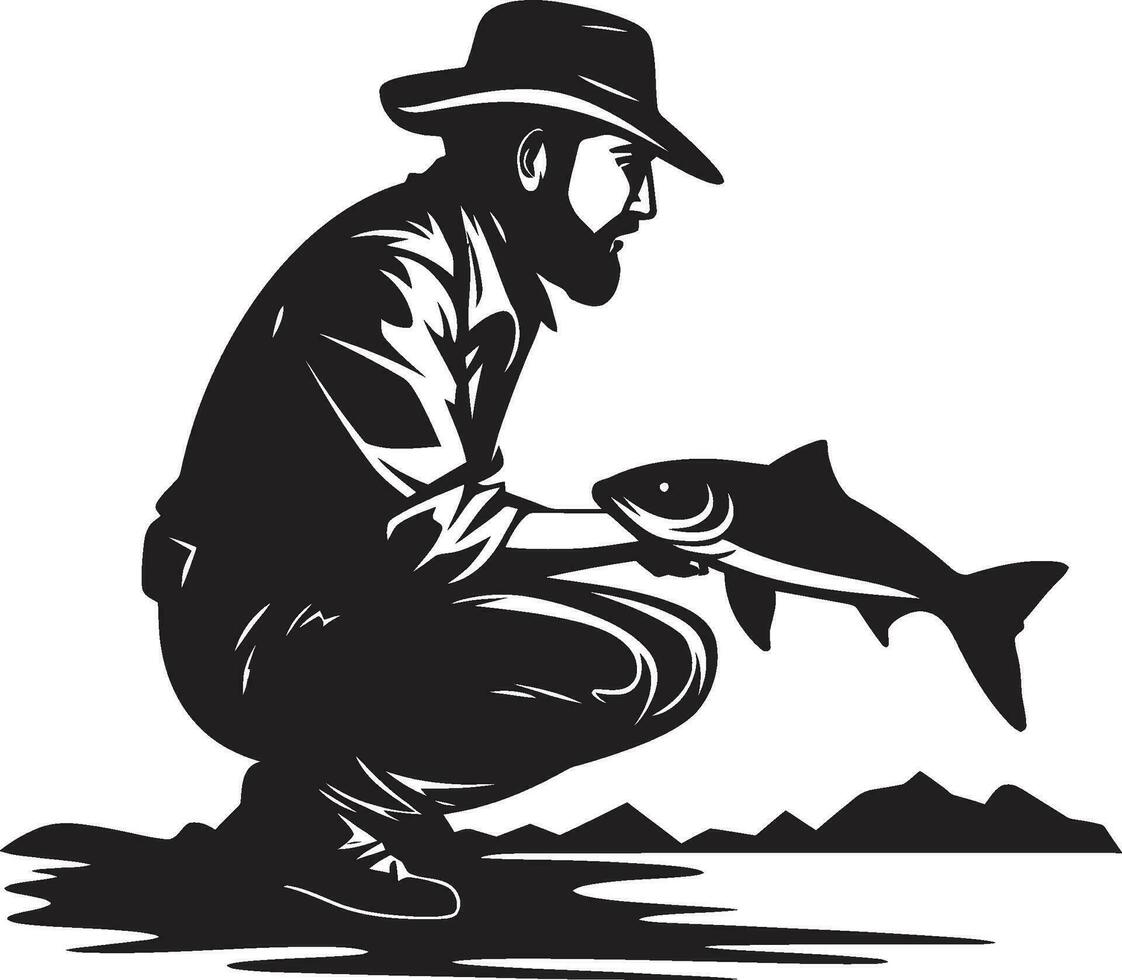 pescador logotipo com peixe uma símbolo do sucesso e abundância pescador logotipo com internet uma símbolo do trabalho em equipe e camaradagem vetor