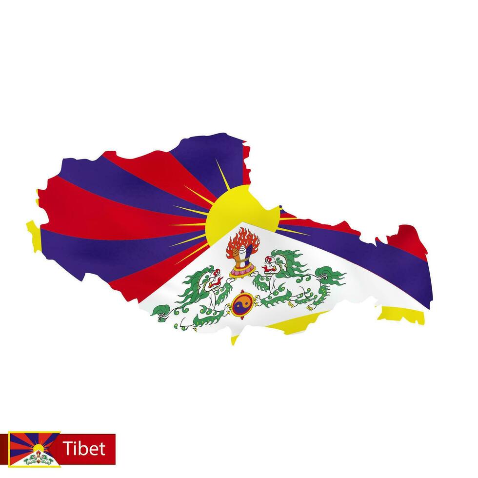 tibete mapa com acenando bandeira do país. vetor