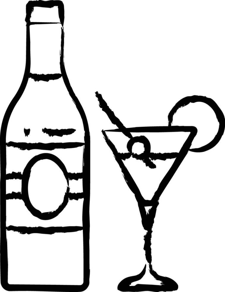 martini vidro e garrafa mão desenhado vetor ilustração