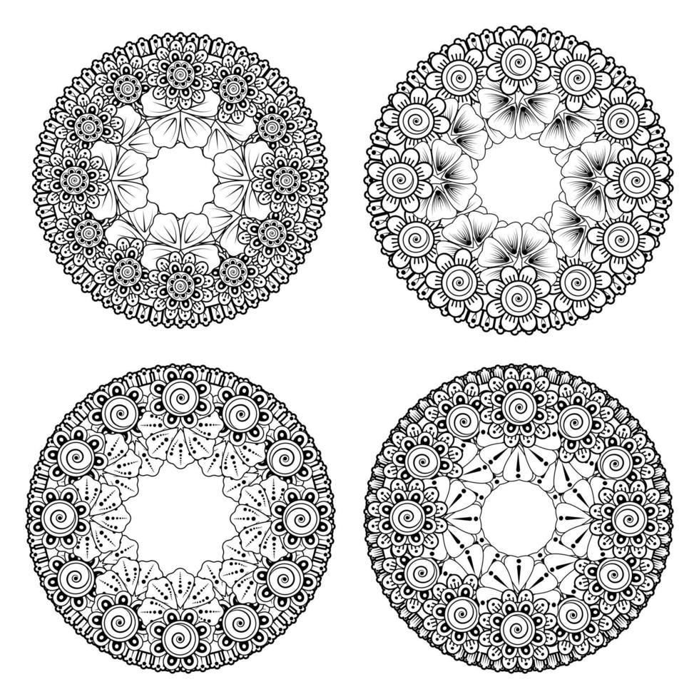 padrão circular em forma de mandala com flor para henna vetor