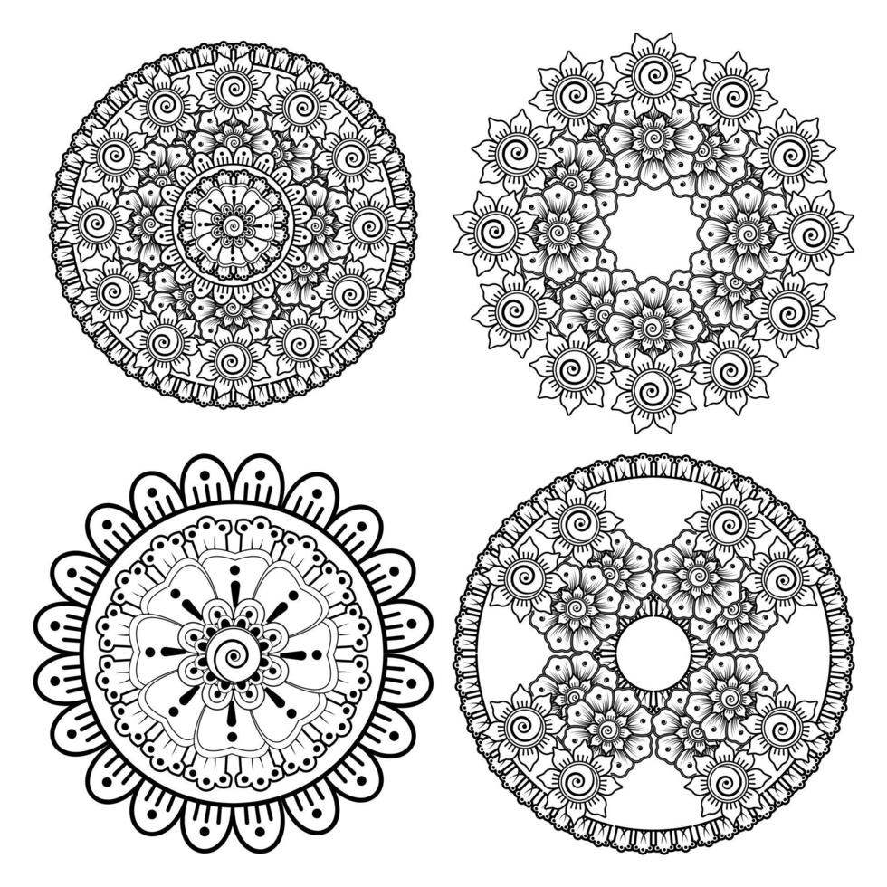 padrão circular em forma de mandala com flor para henna vetor