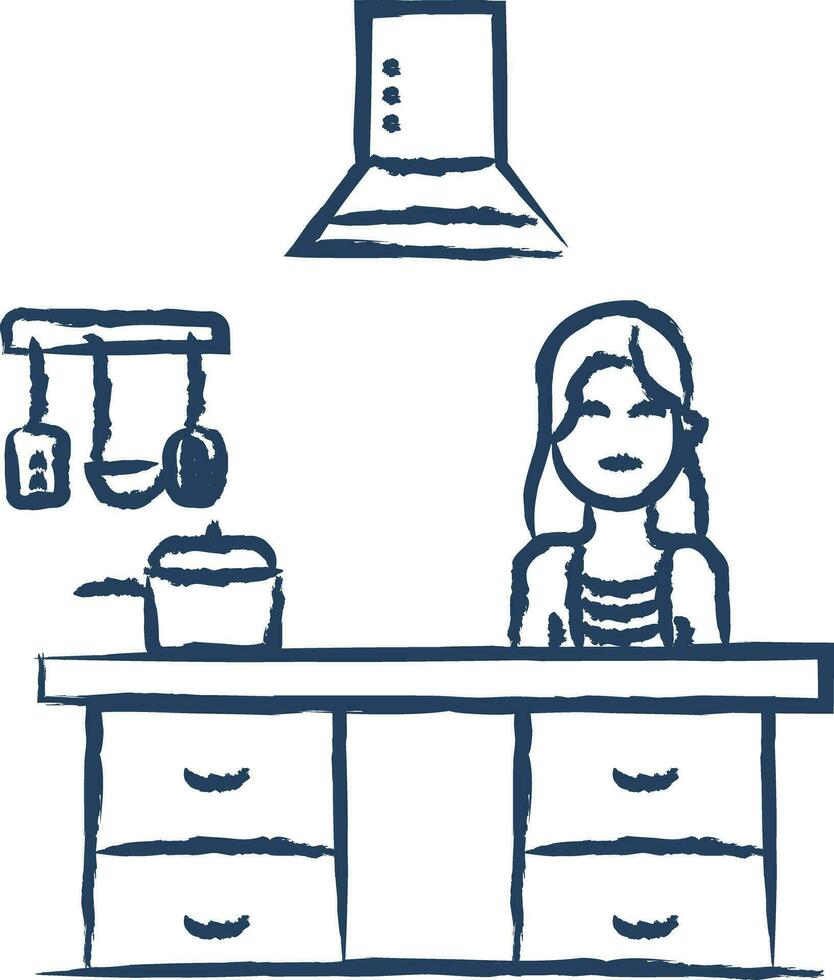 cozinha mulher mão desenhado vetor ilustração