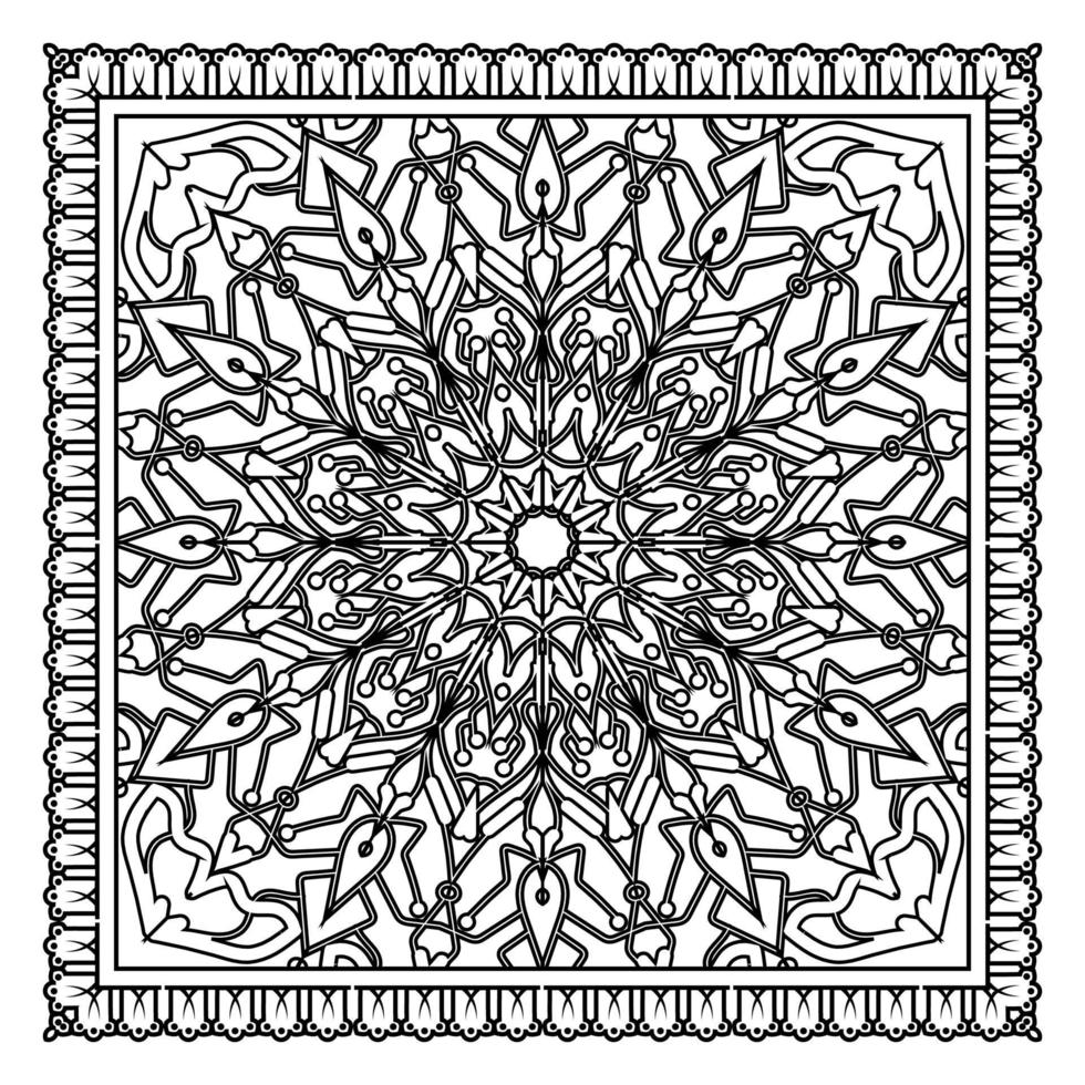 contorno padrão de flor quadrada no estilo mehndi para página de livro de colorir vetor