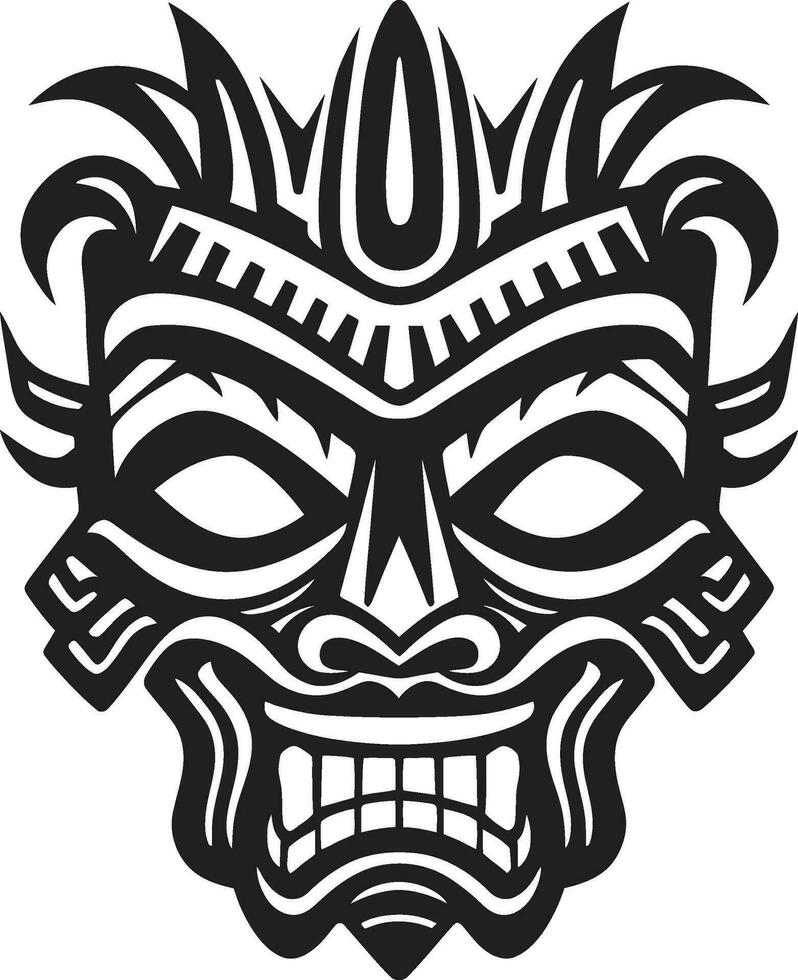 majestoso emblema do indígena cultura à moda ícone simplista arte Preto vetor tiki mascarar