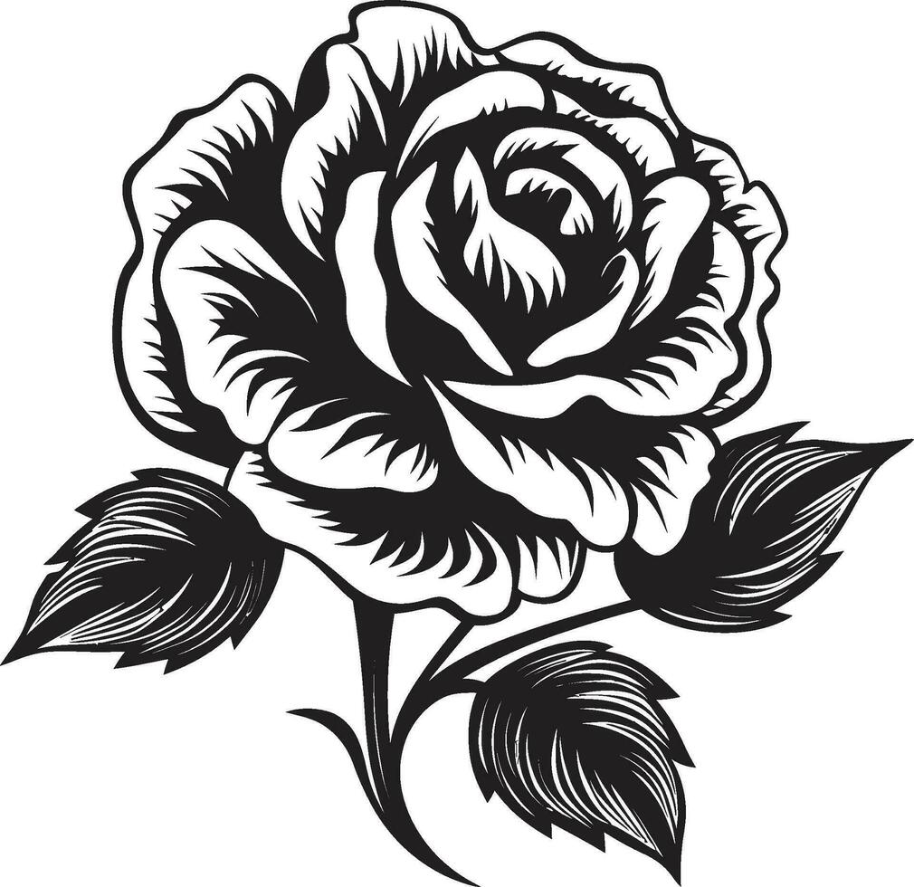 elegante natureza excelência moderno emblema com Preto fundo régio flor ícone monocromático emblemático rosa silhueta vetor