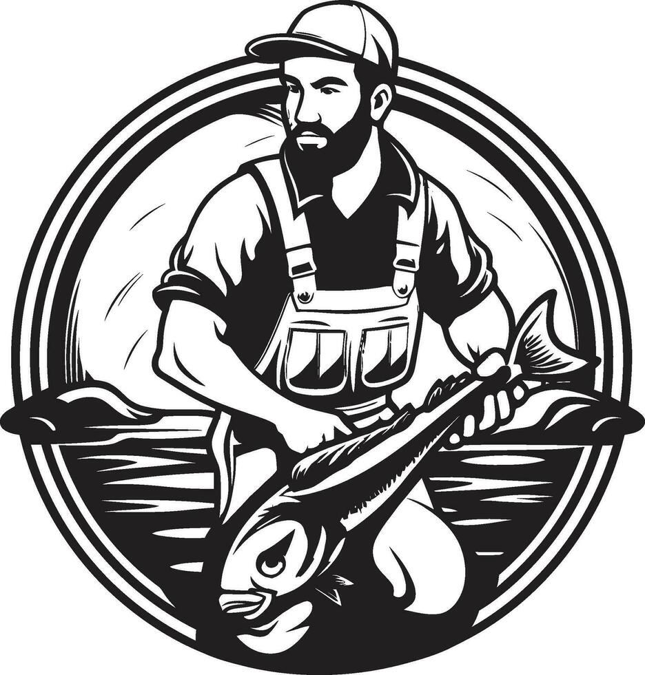 pescador logotipo com vintage fundo Eterno elegância pescador logotipo com moderno fundo progresso e inovação vetor