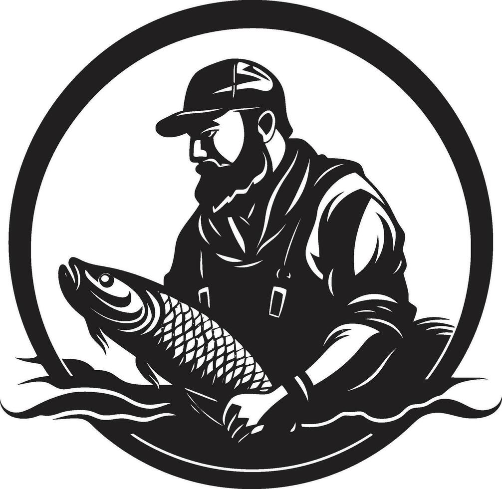 pescador logotipo com sans serifa Fonte modernidade e simplicidade pescador logotipo com monograma personalização e estilo vetor