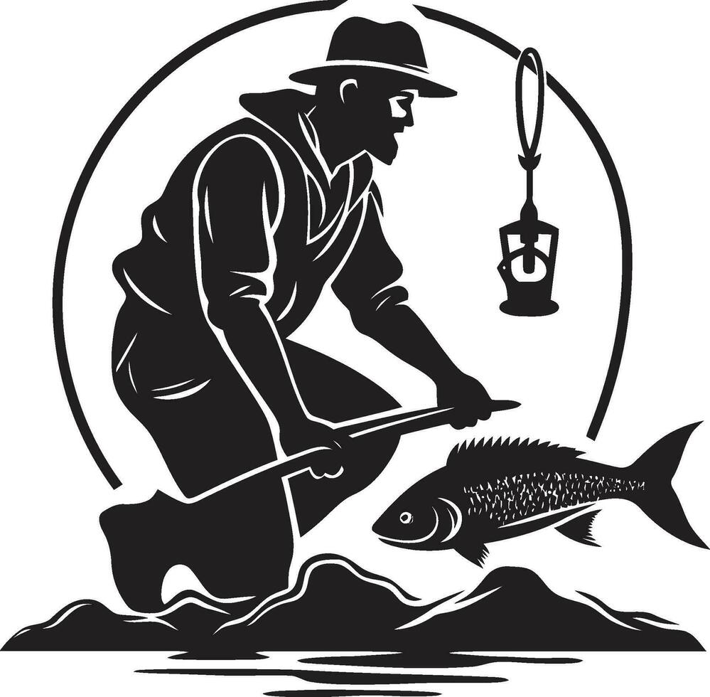 pescador logotipo com barco liberdade e exploração pescador logotipo com nascer do sol esperança e Novo começos vetor