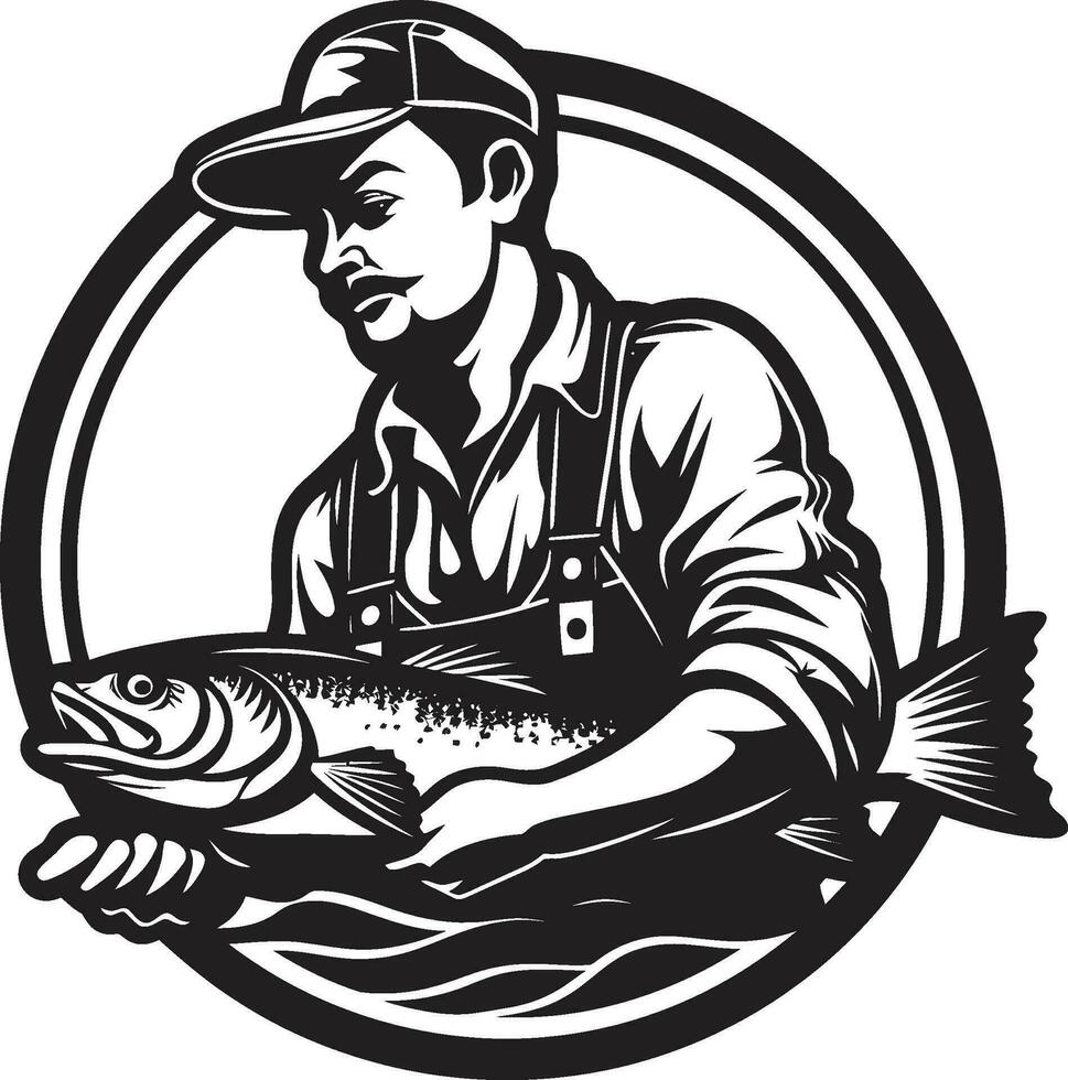 pescador logotipo com moderno fundo progresso e inovação pescador logotipo com caligráfico Fonte luxo e sofisticação vetor