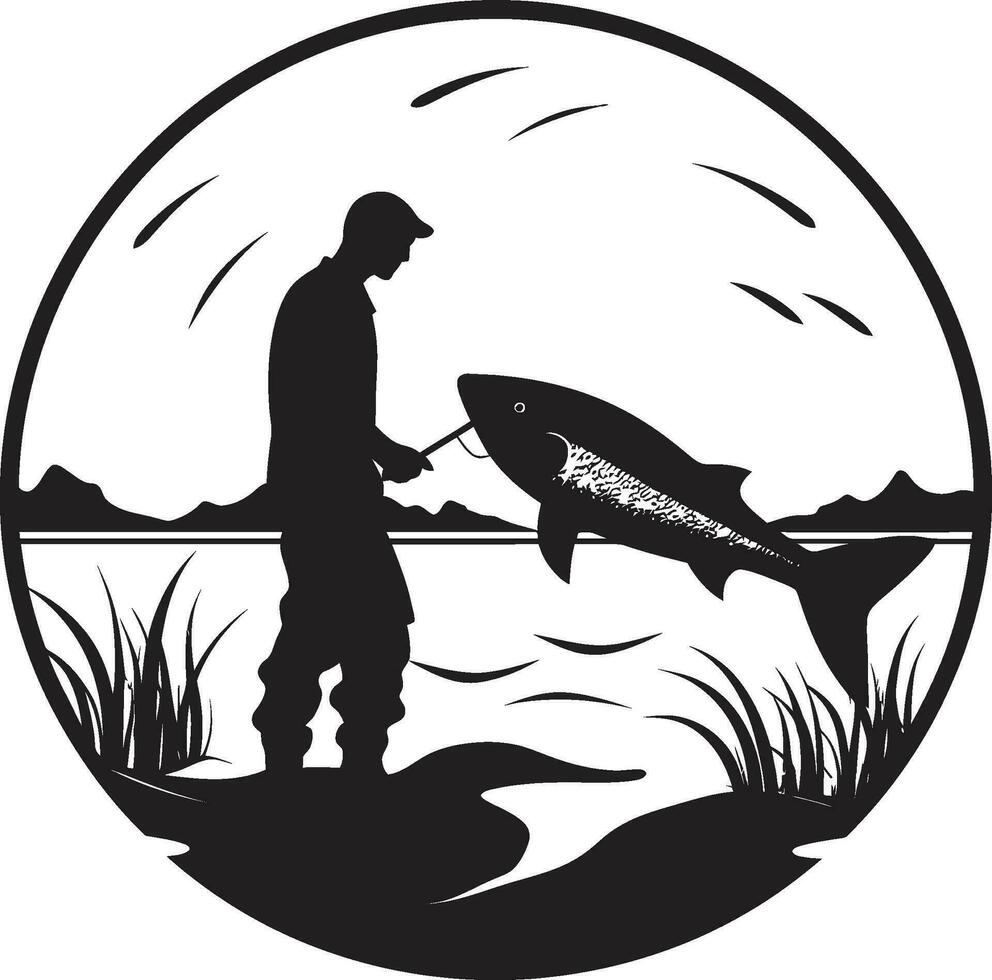 pescador logotipo com néon brilho brilhante e enérgico pescador logotipo com 3d efeito realista e imersivo vetor