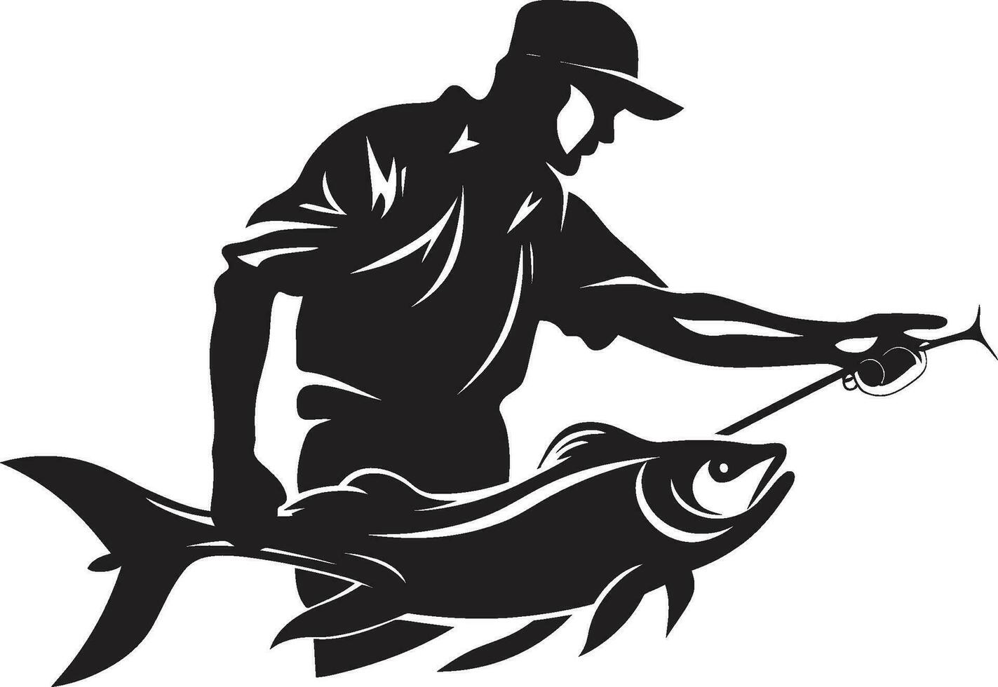 pescador logotipo ícone olho pegando e impactante pescador logotipo com pescaria Cajado e bobina aventura e paixão vetor