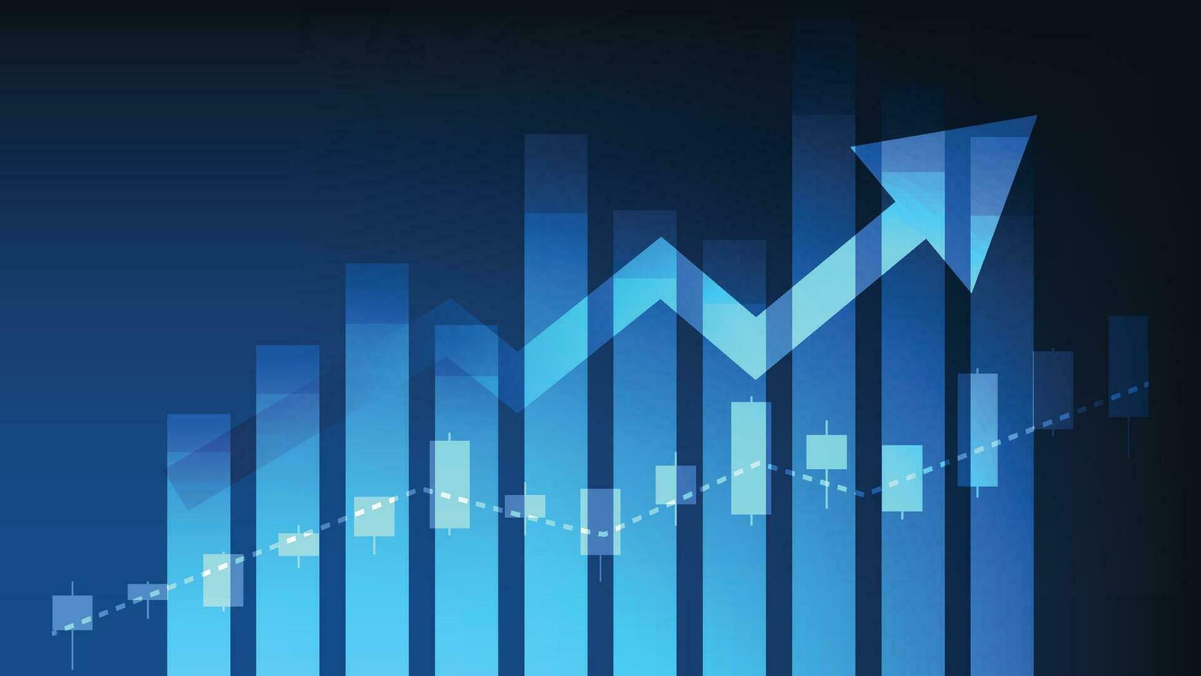 finança fundo. tendência de alta seta com castiçais e Barra gráfico mostrar economia o negócio Estatisticas vetor