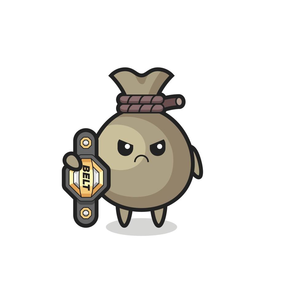 personagem mascote do saco de dinheiro como um lutador de múmia com o cinto de campeão vetor