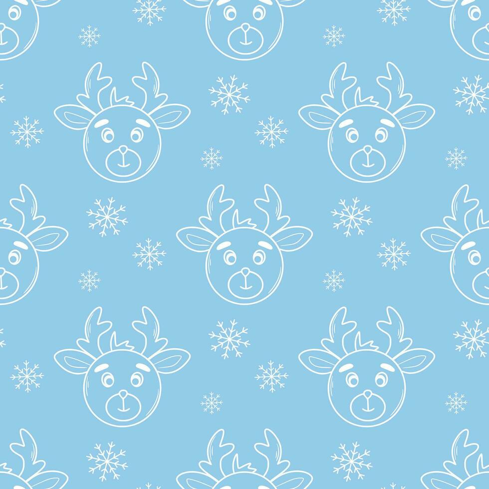 desatado Natal padrões com veado e flocos de neve, rabisco estilo vetor