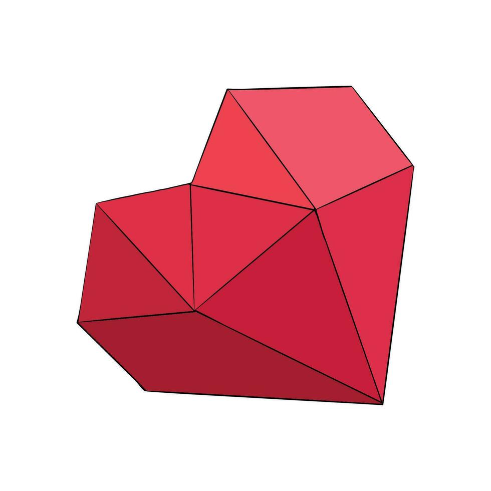 vetor ilustração do poliedro vermelho diamante coração caixa com cravado estrutura. imagem para cartão postal ou doces ou presente caixa para dia dos namorados dia