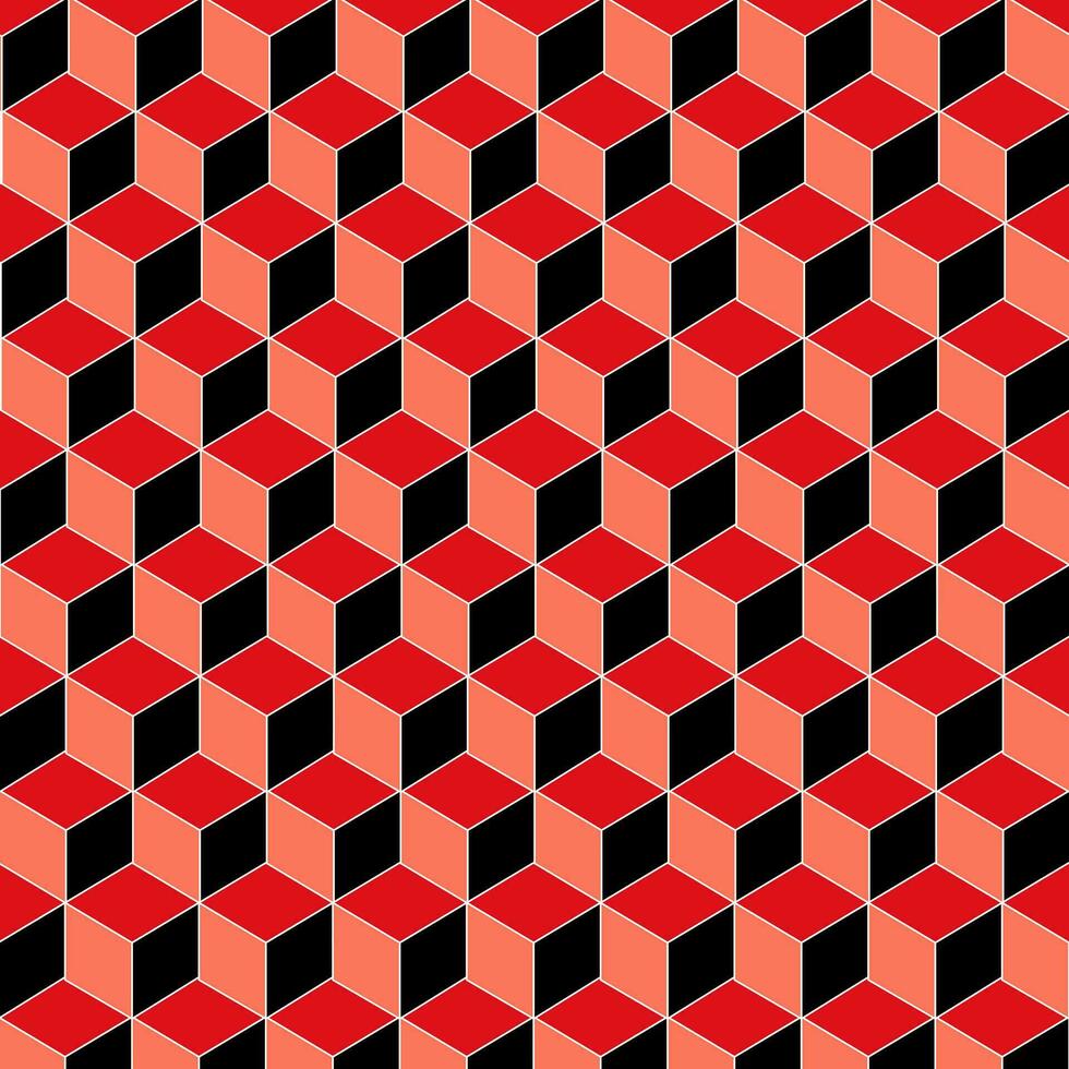 elegante desatado vetor padronizar com preto, laranja e vermelho isométrico cubos e branco linha detalhes.
