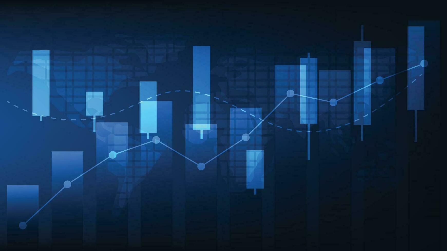 financeiro o negócio Estatisticas com Barra gráfico e castiçal gráfico mostrar estoque mercado preço em Sombrio azul fundo vetor