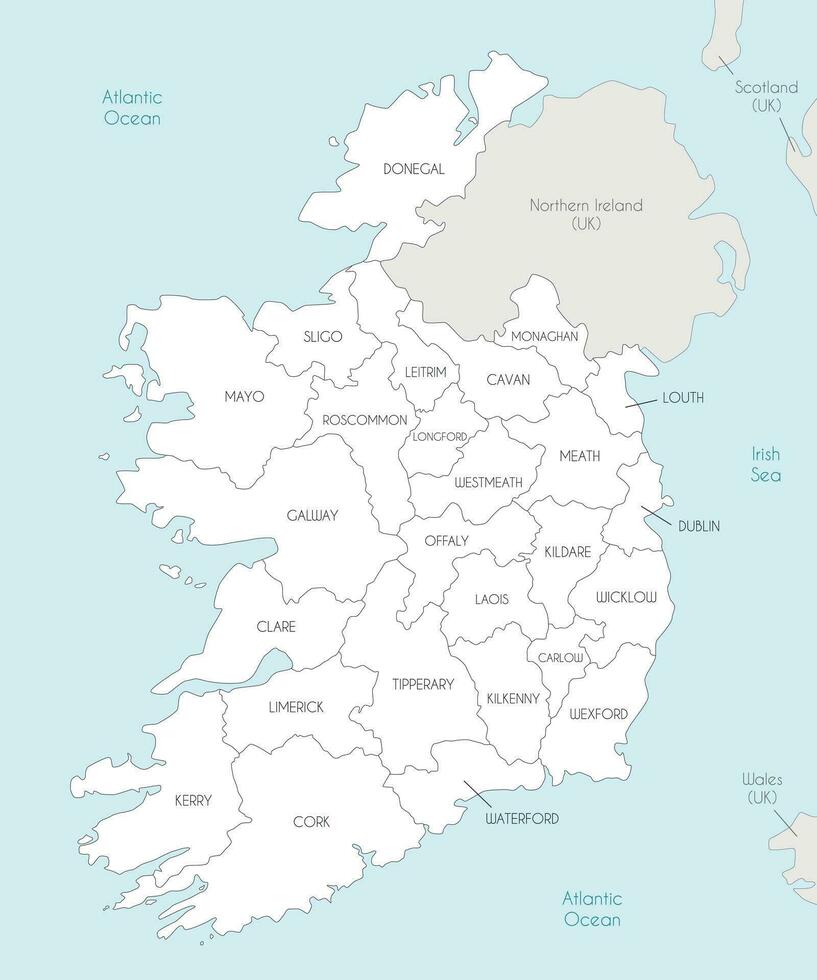 vetor mapa do Irlanda com condados e administrativo divisões, e vizinho países. editável e claramente etiquetado camadas.