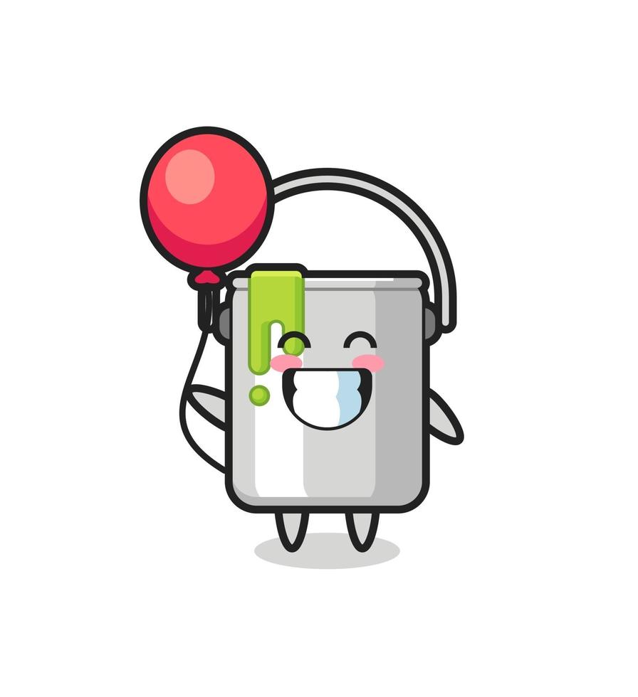 a ilustração do mascote da lata de tinta está jogando balão vetor