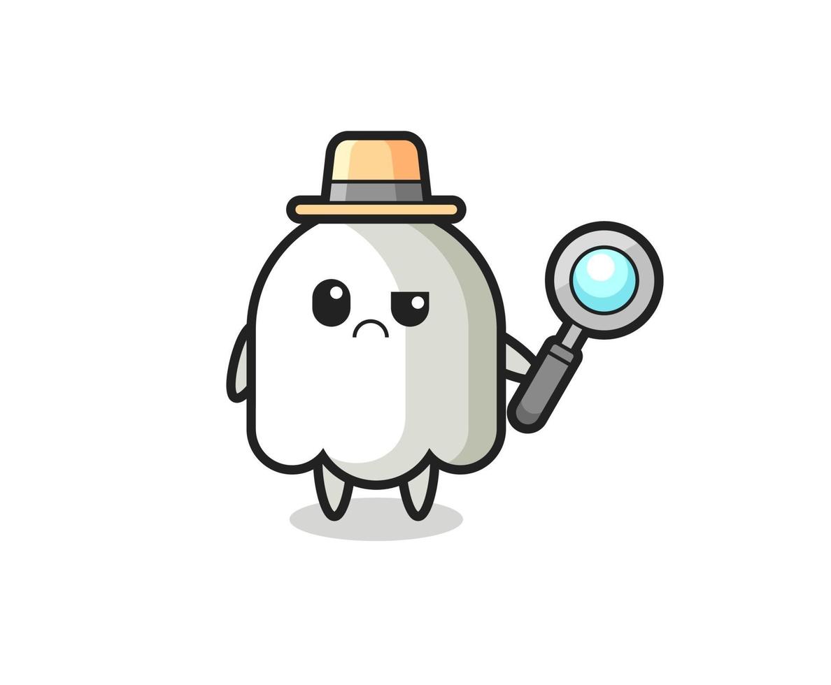 o mascote do fantasma fofo como um detetive vetor