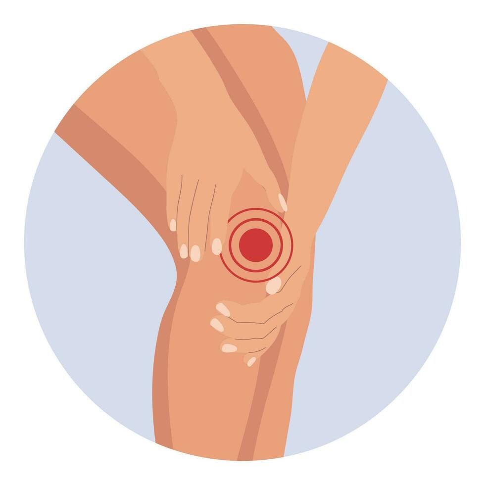 joelho dor, joelho artrite, perna dor vencimento para reumatóide artrite. anatomia do humano ossos. ilustração, vetor