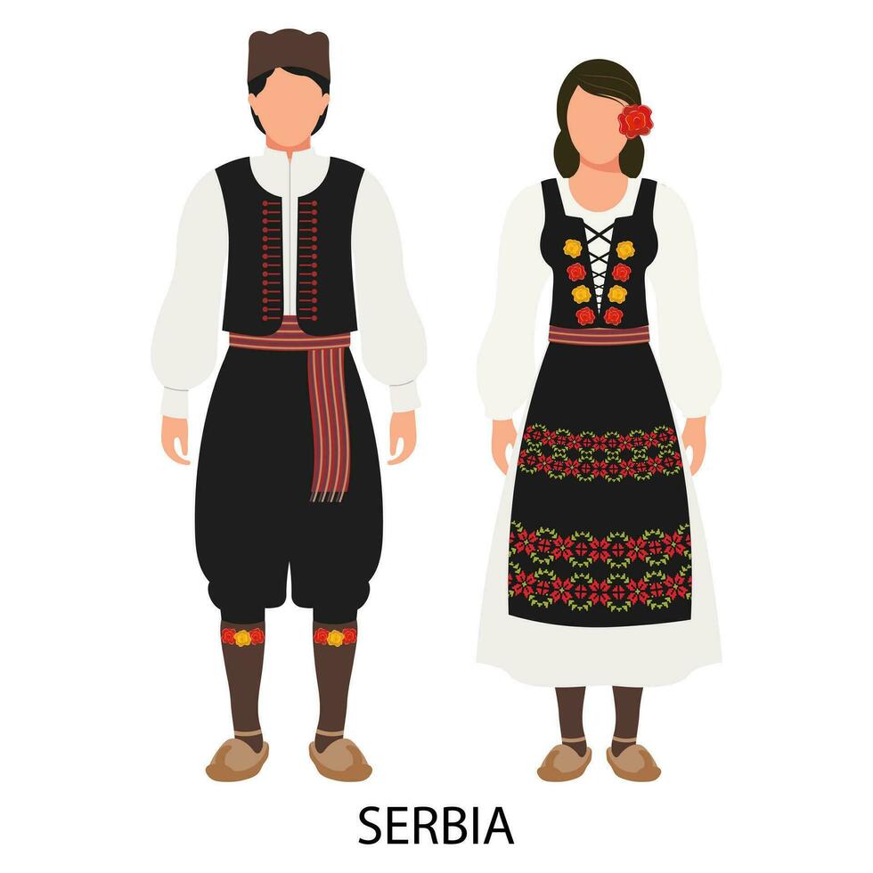 uma homem e uma mulher, uma casal dentro sérvio folk figurinos. cultura e tradições do Sérvia. ilustração, vetor