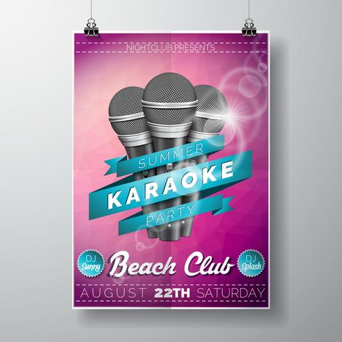 Vector Flyer ilustração sobre um tema de festa de karaoke de verão com microfones