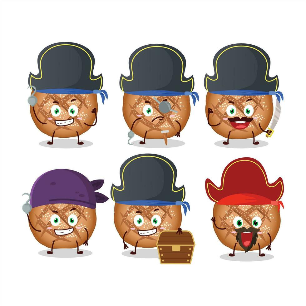 desenho animado personagem do volta Sombrio pão com vários piratas emoticons vetor