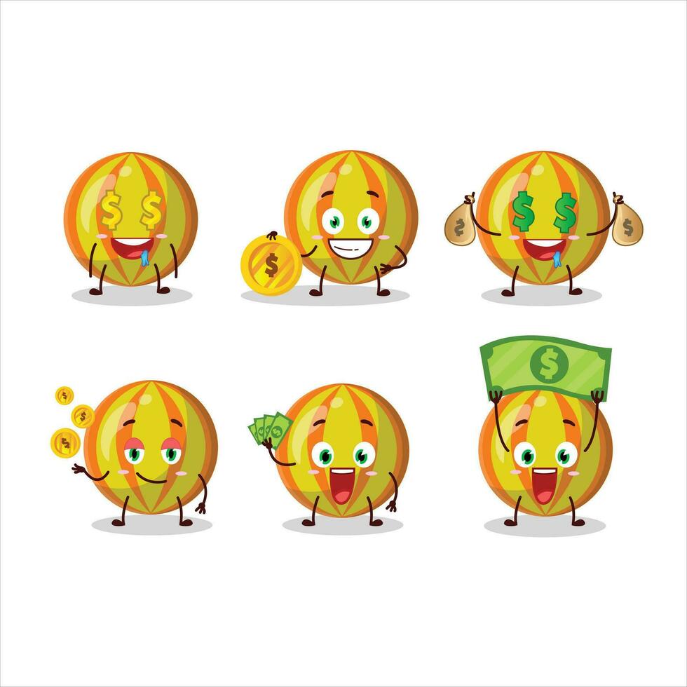 amarelo doce desenho animado personagem com fofa emoticon trazer dinheiro vetor