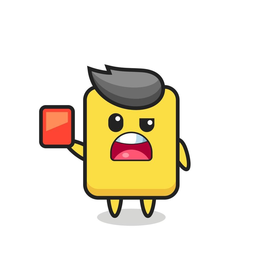 cartão amarelo mascote fofo como árbitro dando cartão vermelho vetor