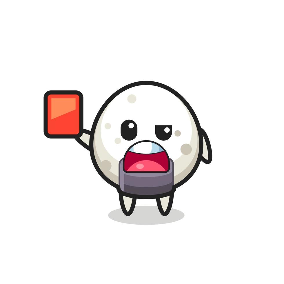 Onigiri fofo mascote como árbitro dando cartão vermelho vetor