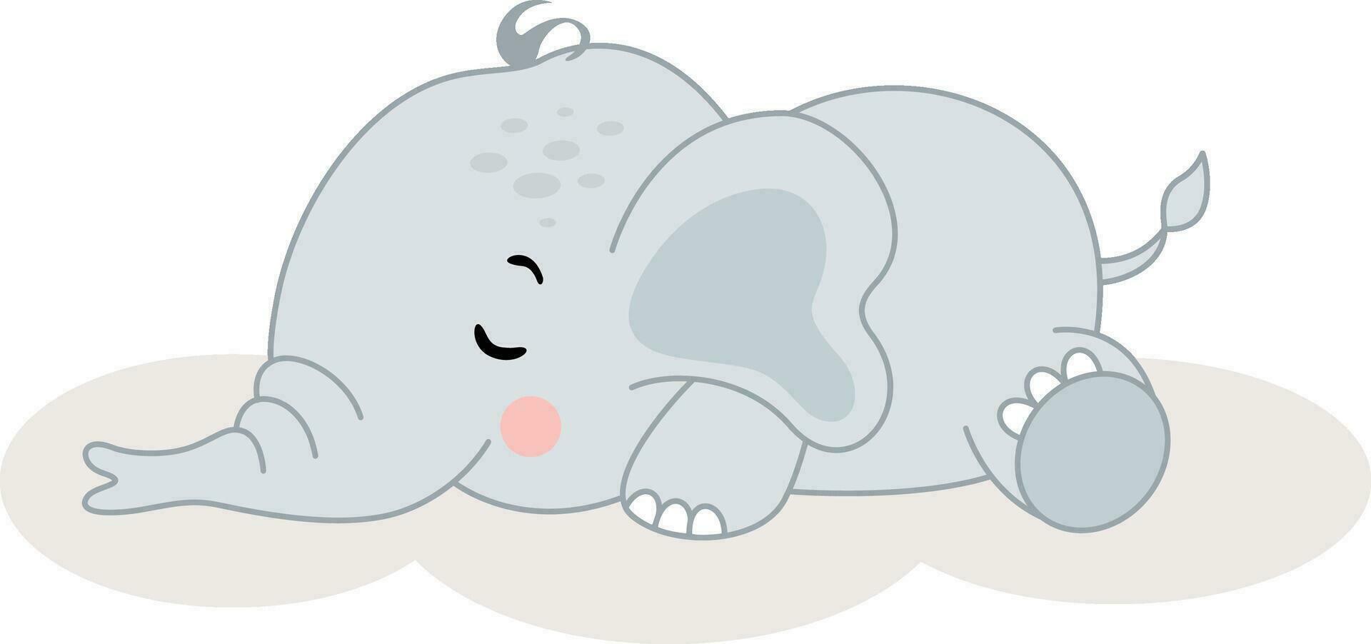 fofa bebê elefante deitado baixa vetor