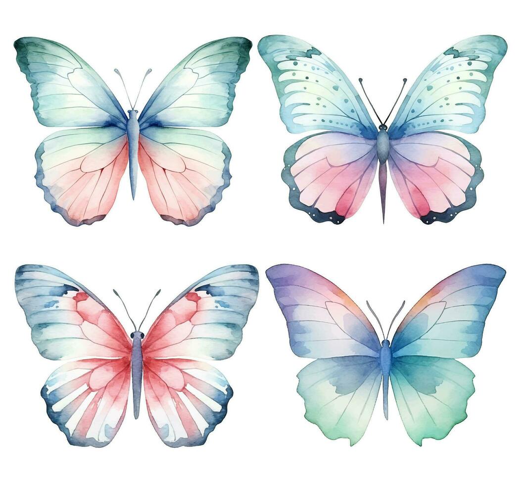 conjunto do aguarela exótico borboleta. vetor ilustração com mão desenhado borboletas, mariposas. grampo arte imagem.