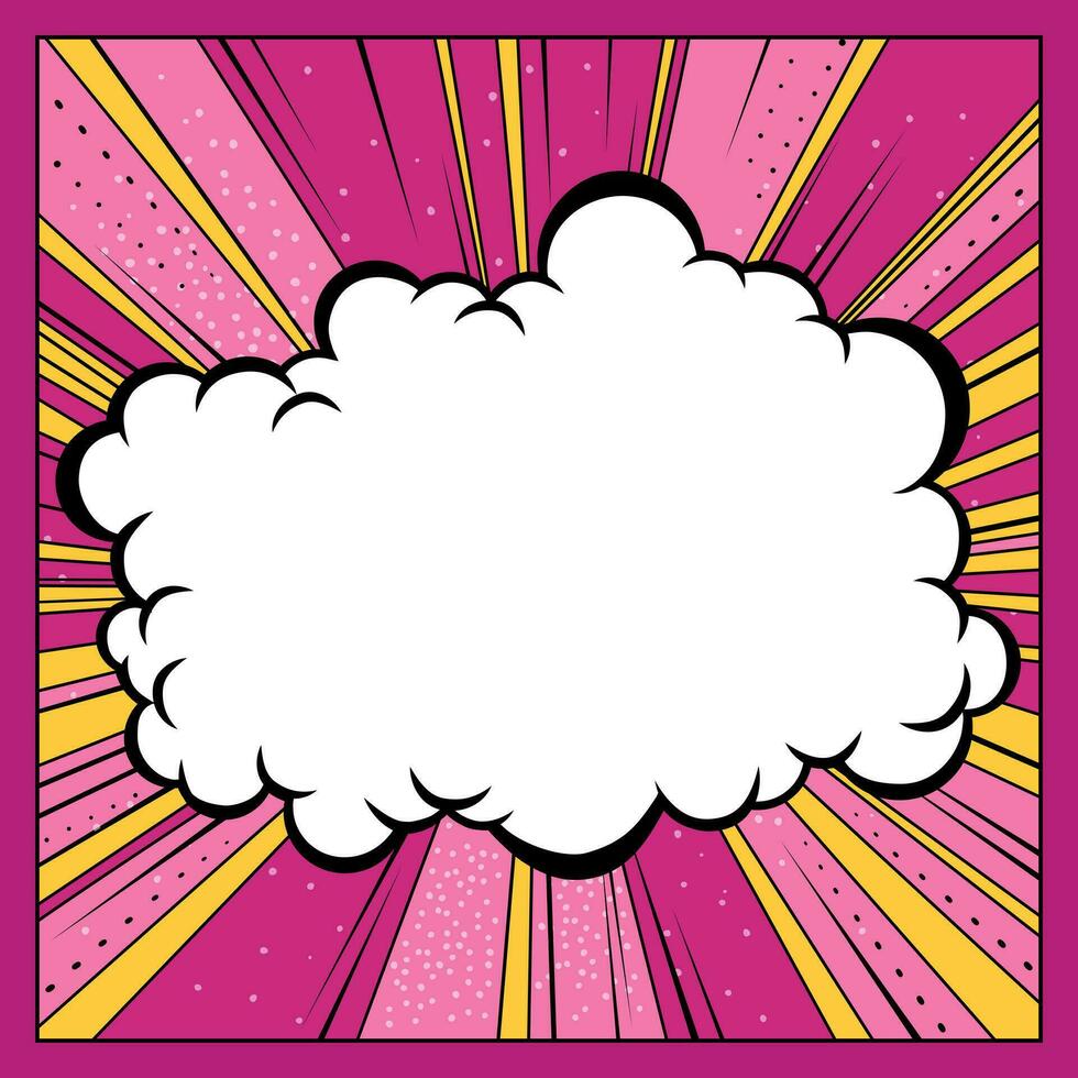 histórias em quadrinhos discurso bolha para texto pop arte Projeto. roxa azul fundo com nuvem quadro, Armação Projeto vetor