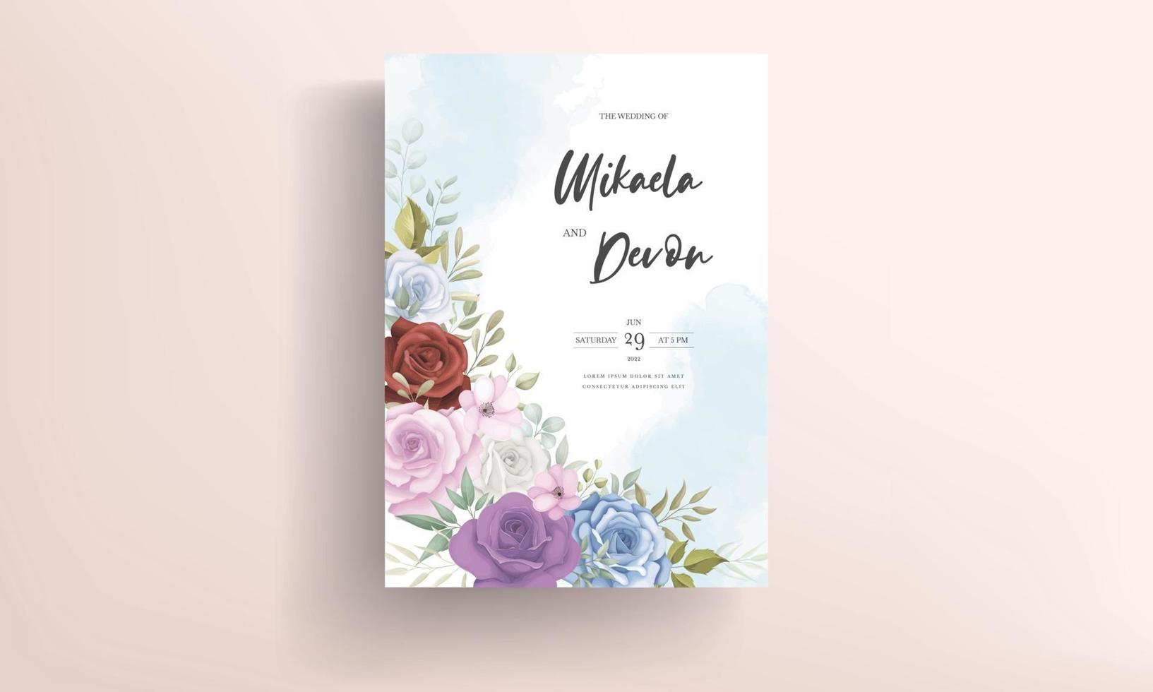 design de cartão de convite de casamento floral elegante vetor