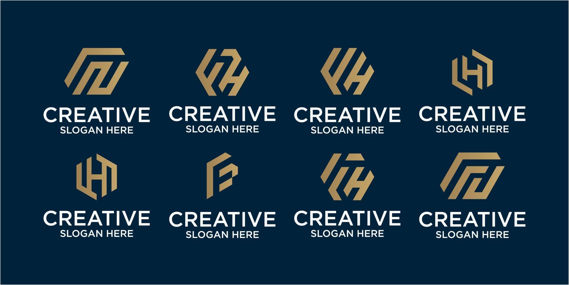 conjunto de inspiração de design de logotipo de letra fh. design de logotipo fh, design de logotipo h vetor