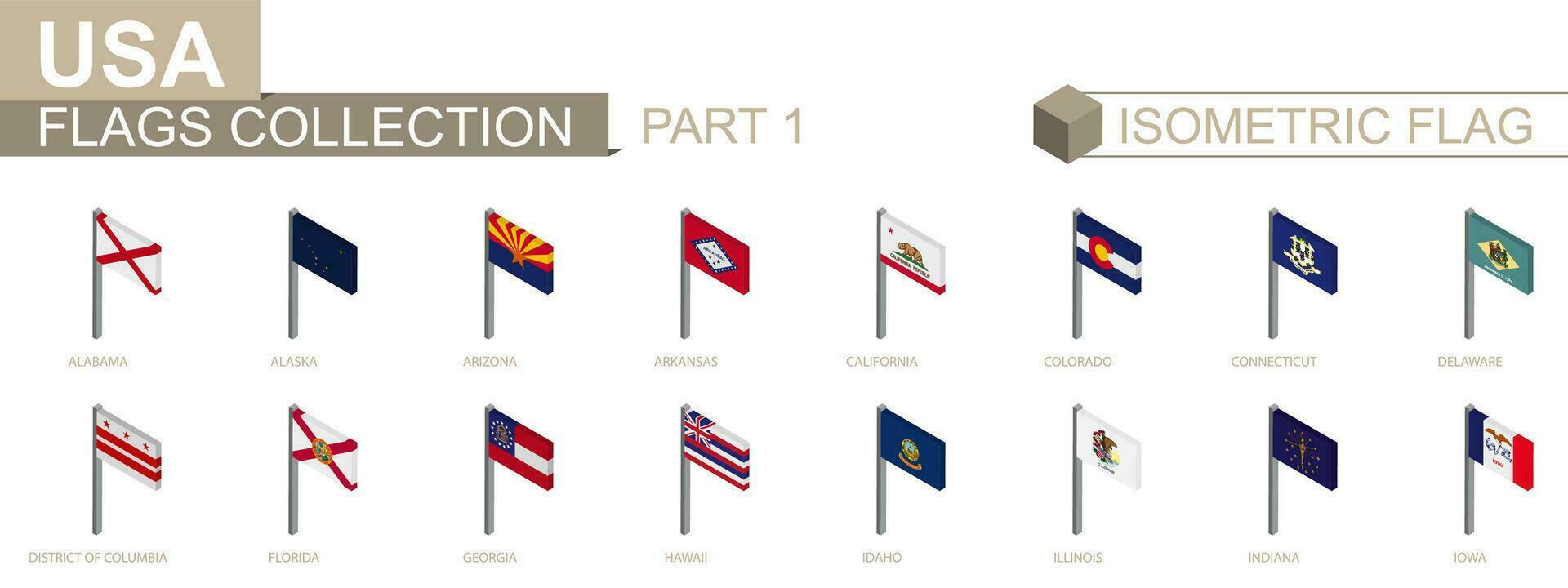isométrico bandeira coleção, nos estados conjunto parte 1 vetor
