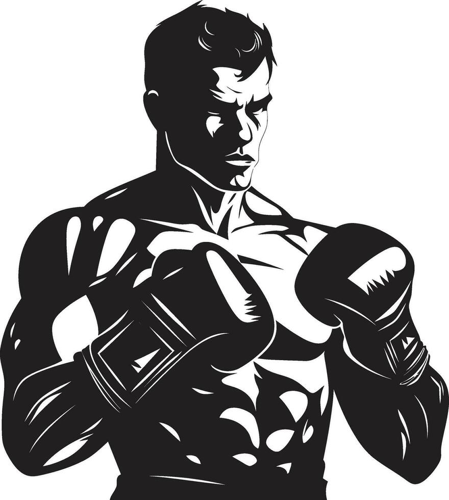 majestoso lutador pugilista homem logotipo desportivo elegância dentro monocromático Preto vetor ícone