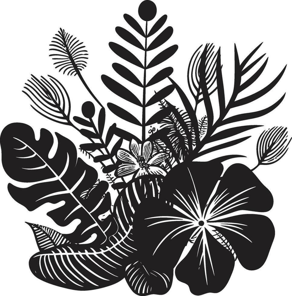 vetor arte exótico floral emblema dentro Preto tropical elegância Preto logotipo Projeto com floral ícone