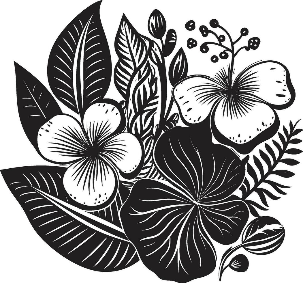 exótico beleza revelado Preto logotipo com botânico florais tropical serenidade vetor ícone dentro Preto