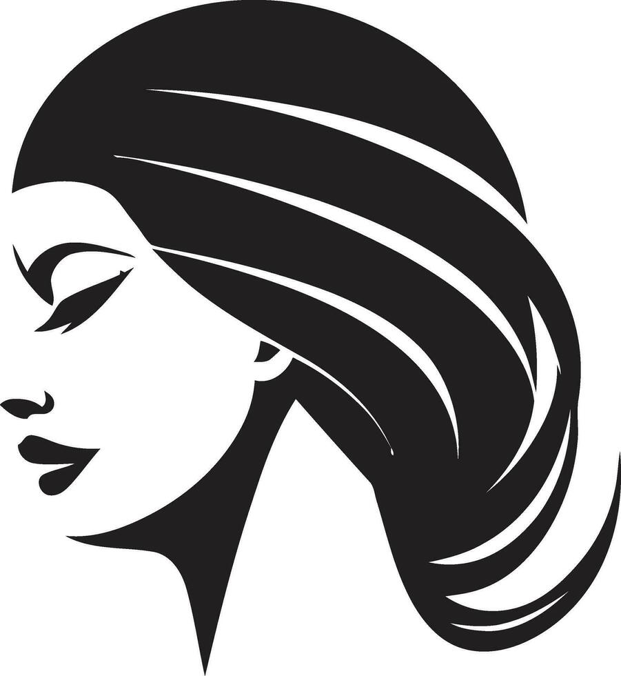 icônico mulher Preto face Projeto dentro logotipo misterioso charme fêmea face emblema dentro Preto vetor