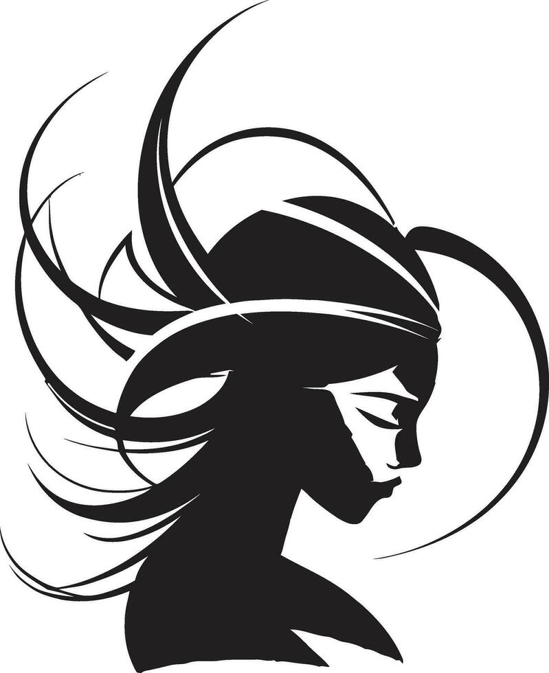 intrigante beleza logotipo com uma mulher face fortalecimento através graça Preto fêmea face emblema vetor