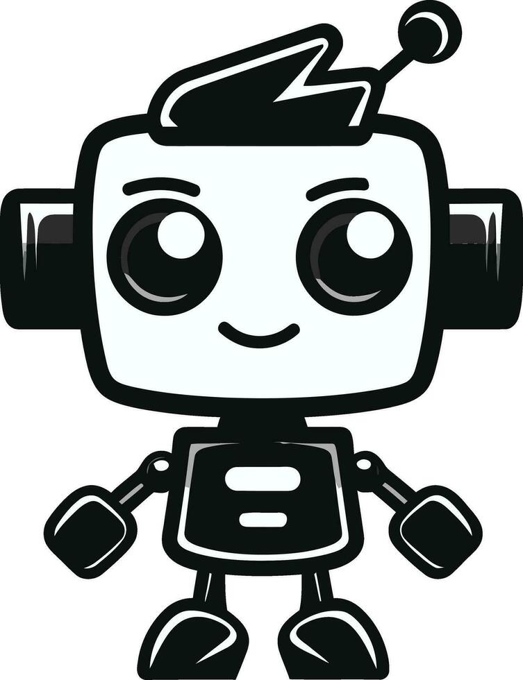 tinta borrão robô companheiro uma mini vetor símbolo pixel paladino uma miniatura guardião mascote dentro Preto