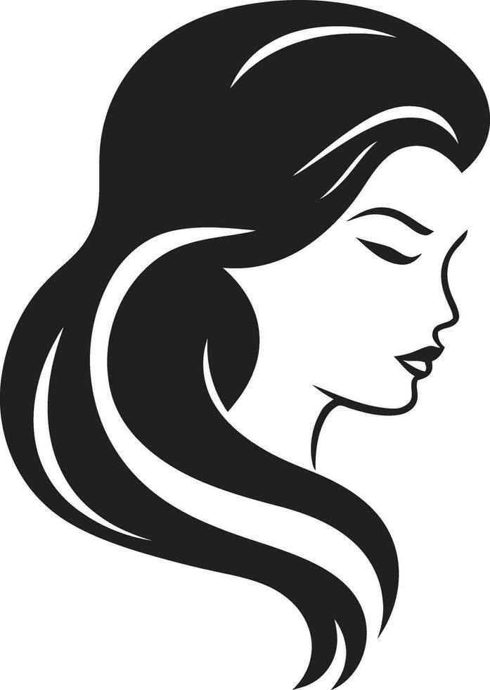 eterno beleza logotipo do uma mulher rosto dentro Preto elegante serenidade Preto fêmea face emblema vetor