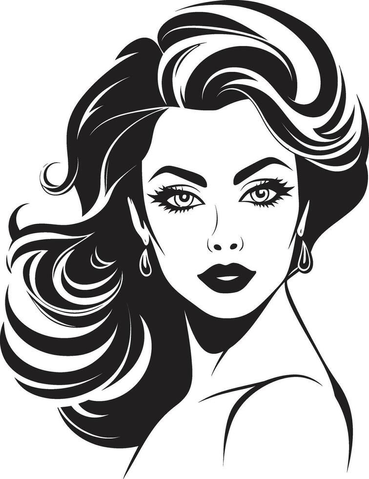 feminino fascinar Preto logotipo do uma mulher face icônico olhar vetor ícone com Preto fêmea face