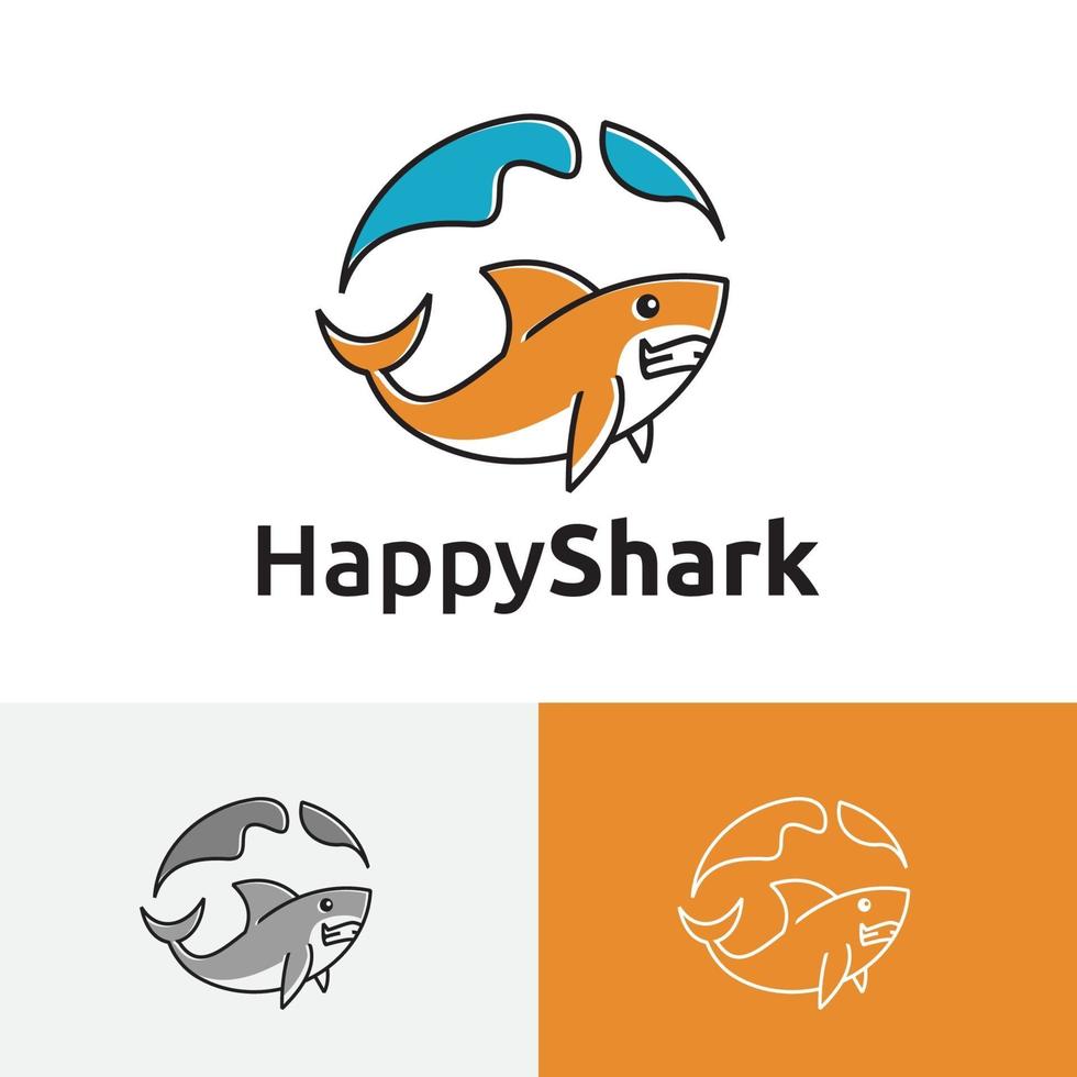 feliz amigável tubarão nadando no logotipo dos desenhos animados do mar vetor