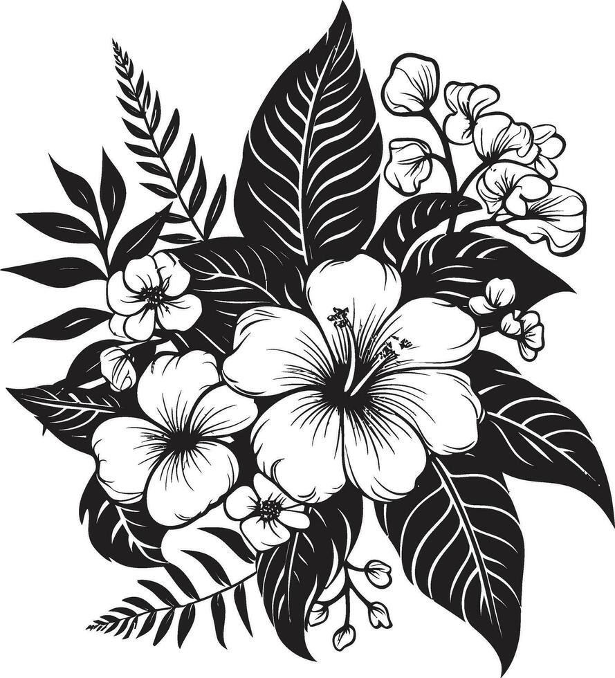 exótico beleza revelado Preto logotipo com botânico florais tropical serenidade vetor ícone dentro Preto